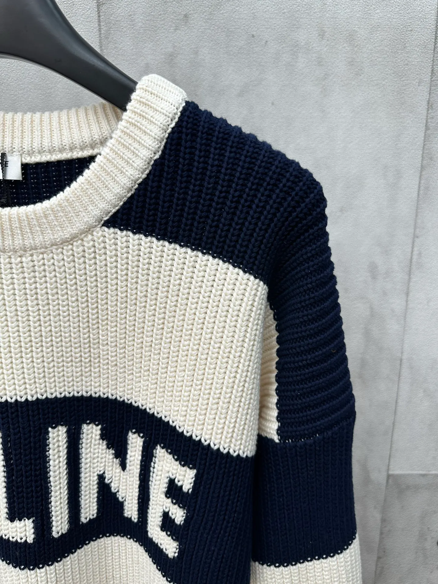 🅿️520 Celine 25SS autumn and winter new dark blue striped intarsia sweater Size: S M L