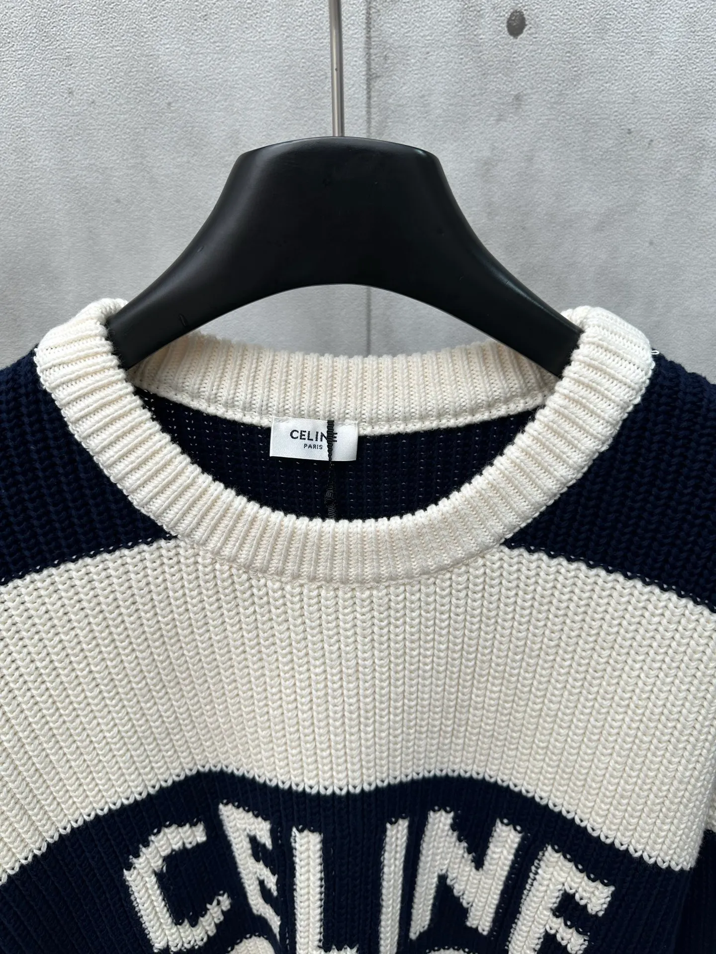 🅿️520 Celine 25SS autumn and winter new dark blue striped intarsia sweater Size: S M L