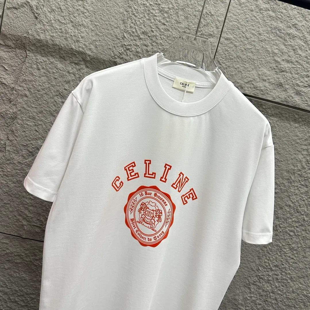 🅿️190 Celi* Celine 2025 spring and summer style Simple letter flocking process personalized logo Customized double yarn plain cotton fabric Short-sleeved T-shirt Unisex Size: S (90-130 catties) M (120-150 catties) L (140-165 catties) XL (160-180 catties) XXL (180-210 catties) Color: black white light pink
