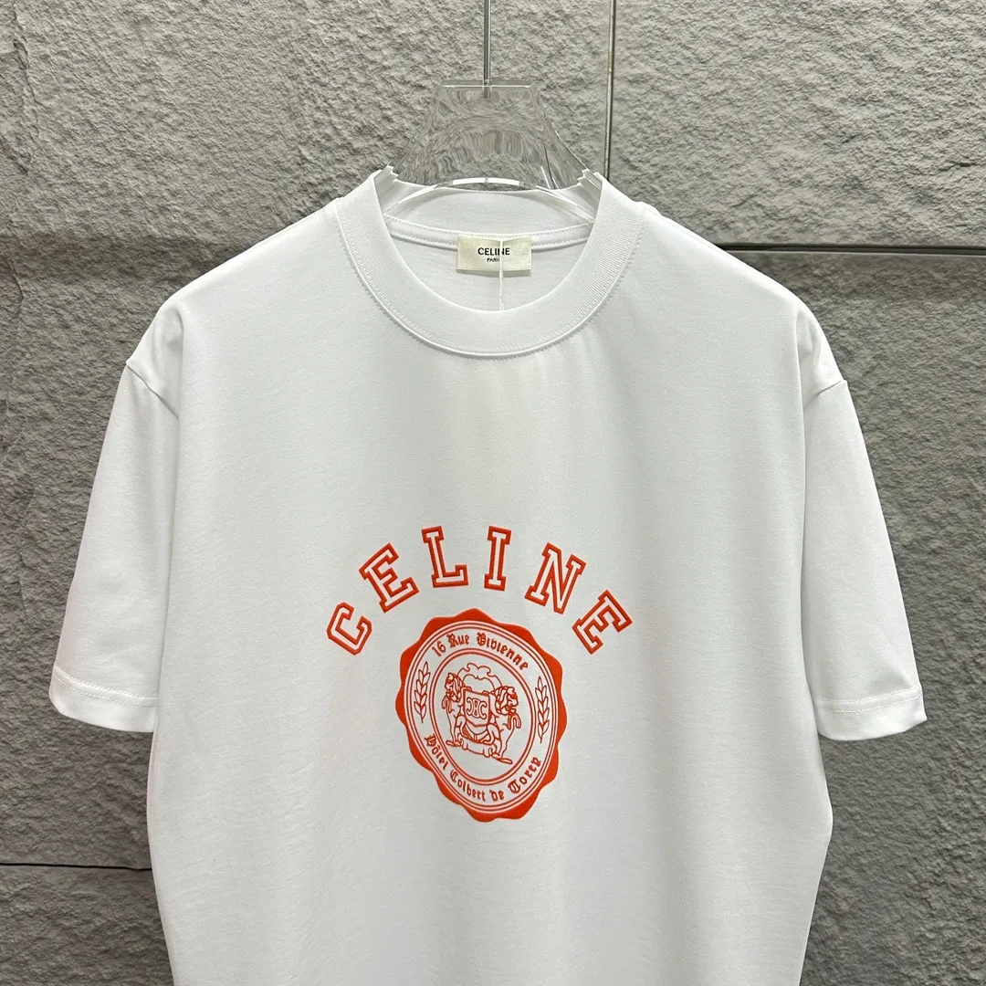 🅿️190 Celi* Celine 2025 spring and summer style Simple letter flocking process personalized logo Customized double yarn plain cotton fabric Short-sleeved T-shirt Unisex Size: S (90-130 catties) M (120-150 catties) L (140-165 catties) XL (160-180 catties) XXL (180-210 catties) Color: black white light pink