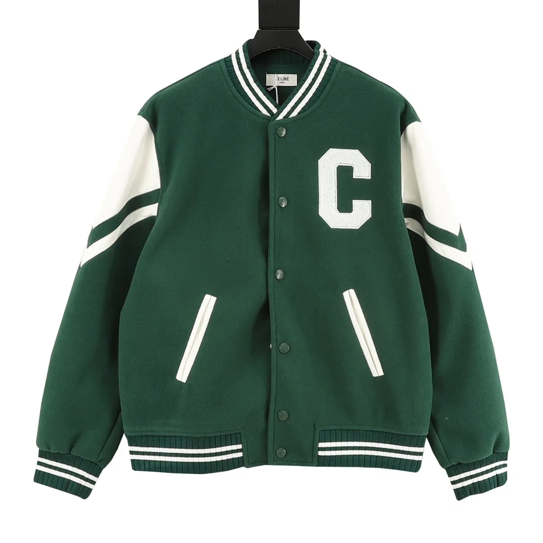 🅿️570 CELINE/Celine Big C patchwork embroidered baseball jacket jacket Warm reminder: It is recommended to hand wash or dry clean! ! This year is particularly popular. Baseball uniform jackets are available at all levels on the market (you must compare the details). The most powerful quality control. Baseball uniforms have been produced and researched for 7 years. The details are exquisite. With it, you will be the most handsome boy in the world. The fully painted four-button buckle (button with LOGO), the fabric is customized for more than a month. It is not ready-made in the market. It is made of wool blend, custom-woven and dyed. It has high color fastness. It is recommended to hand wash or dry clean for the first time. "Custom-woven knitted rib at the hem", the lining is made of silky and delicate cupro fiber material, which can be worn directly next to the body. It is extremely comfortable, a heavyweight item, purchase version! Size：XS-L