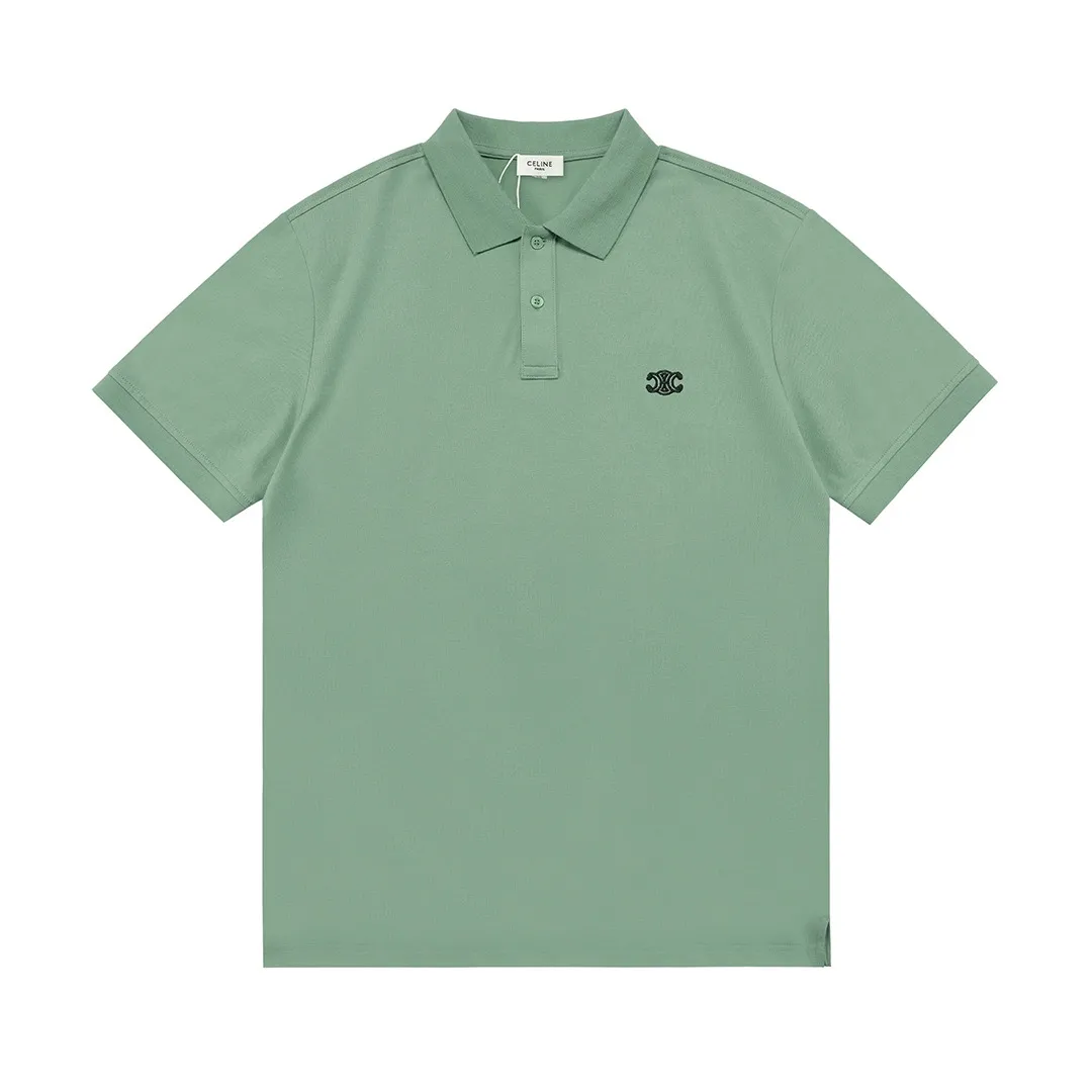 🅿️190 Celine Celine 2025 new model Arc de Triomphe logo embroidery, same style for men and women, casual polo shirt ·Customized pique cotton fabric ·Imported Tajima machine embroidery technology ·Collar tag, main mark and three labels complete Color: dark green Size: M-XXXL