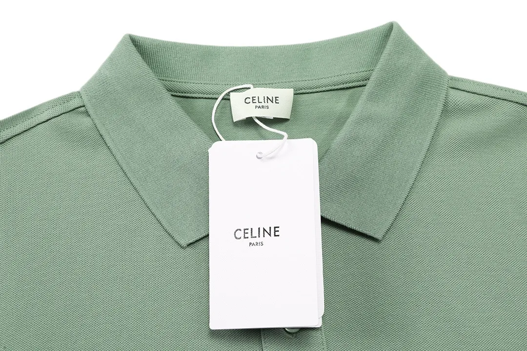 🅿️190 Celine Celine 2025 new model Arc de Triomphe logo embroidery, same style for men and women, casual polo shirt ·Customized pique cotton fabric ·Imported Tajima machine embroidery technology ·Collar tag, main mark and three labels complete Color: dark green Size: M-XXXL