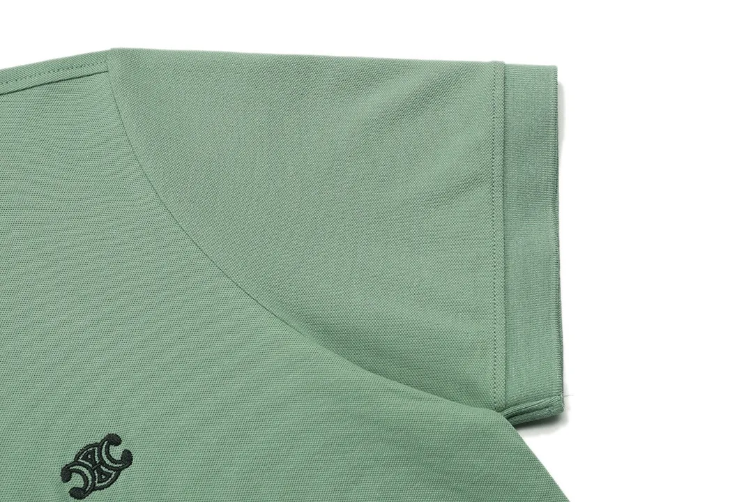 🅿️190 Celine Celine 2025 new model Arc de Triomphe logo embroidery, same style for men and women, casual polo shirt ·Customized pique cotton fabric ·Imported Tajima machine embroidery technology ·Collar tag, main mark and three labels complete Color: dark green Size: M-XXXL