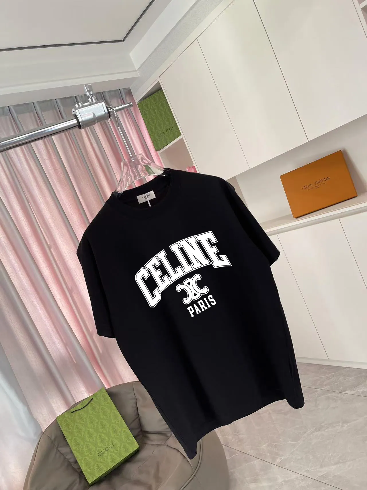 🅿️170 Celine Celine 2025 summer new style personalized letter logo printing customized fabric 300g short-sleeved T-shirt for men and women size: S M L XL XXL five sizes color: black white lake green purple