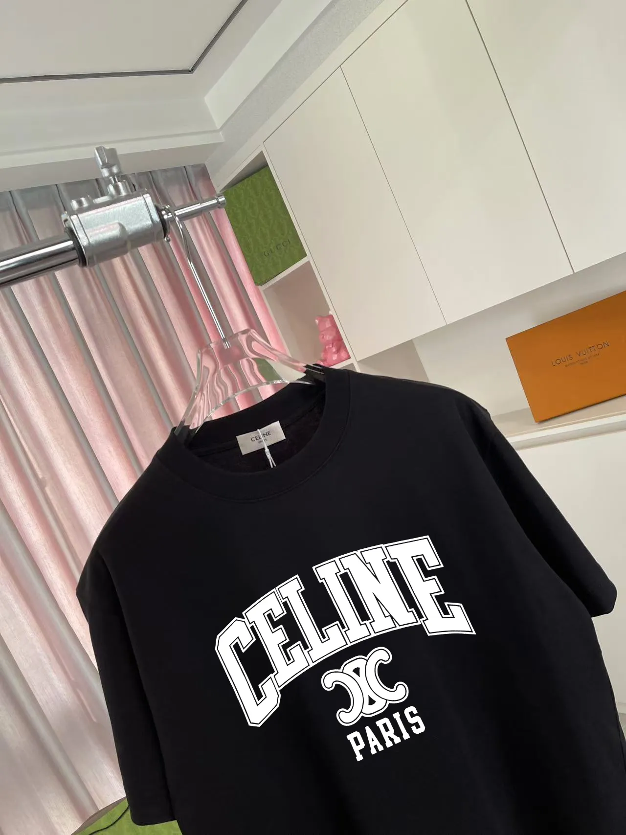 🅿️170 Celine Celine 2025 summer new style personalized letter logo printing customized fabric 300g short-sleeved T-shirt for men and women size: S M L XL XXL five sizes color: black white lake green purple