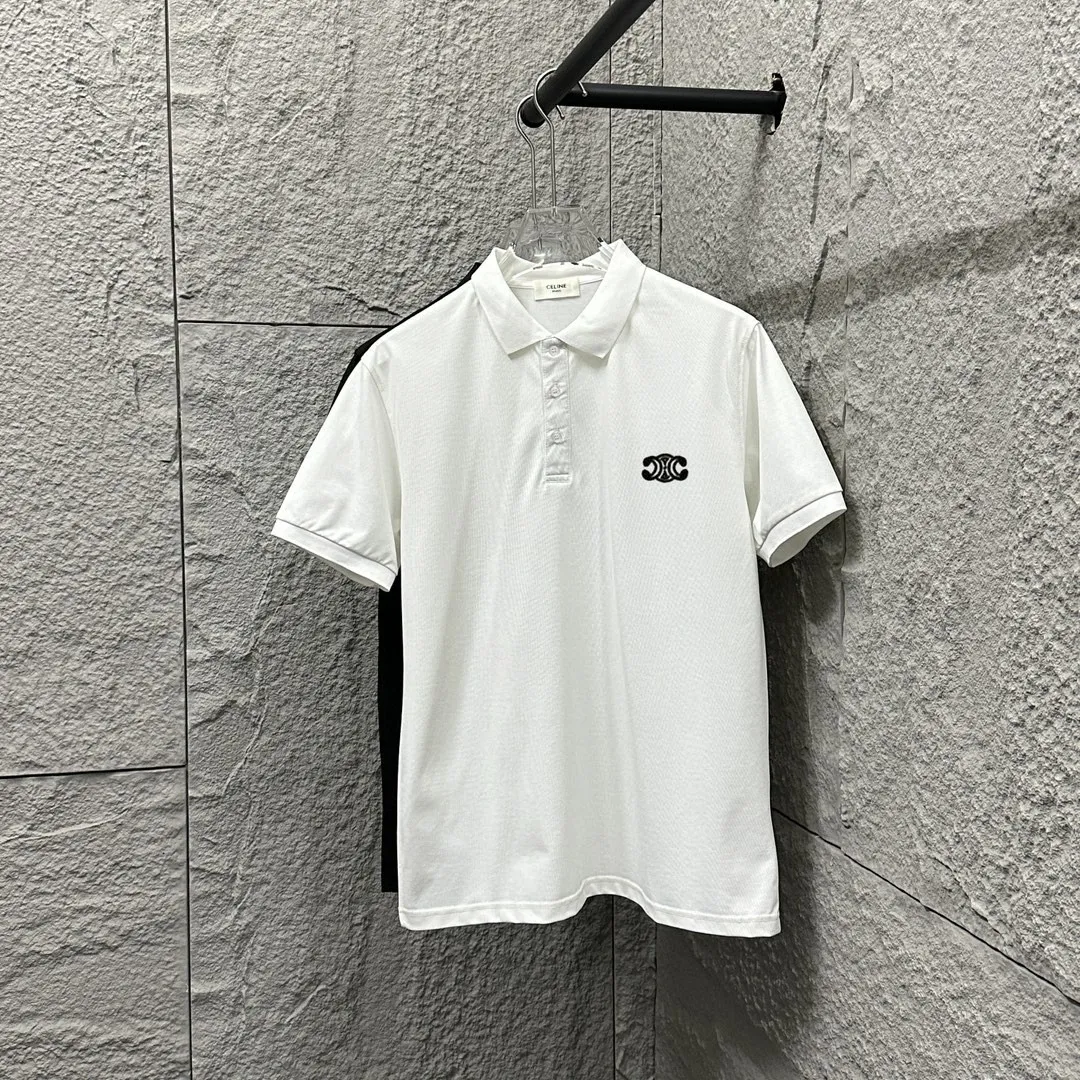 🅿️180 CELIN* Selin* short-sleeved POLO 2025 spring and summer new style, simple small embroidered pique fabric, short-sleeved polo stand-up collar, same style for men and women Size: M L XL 2XL 3XL Color: black white