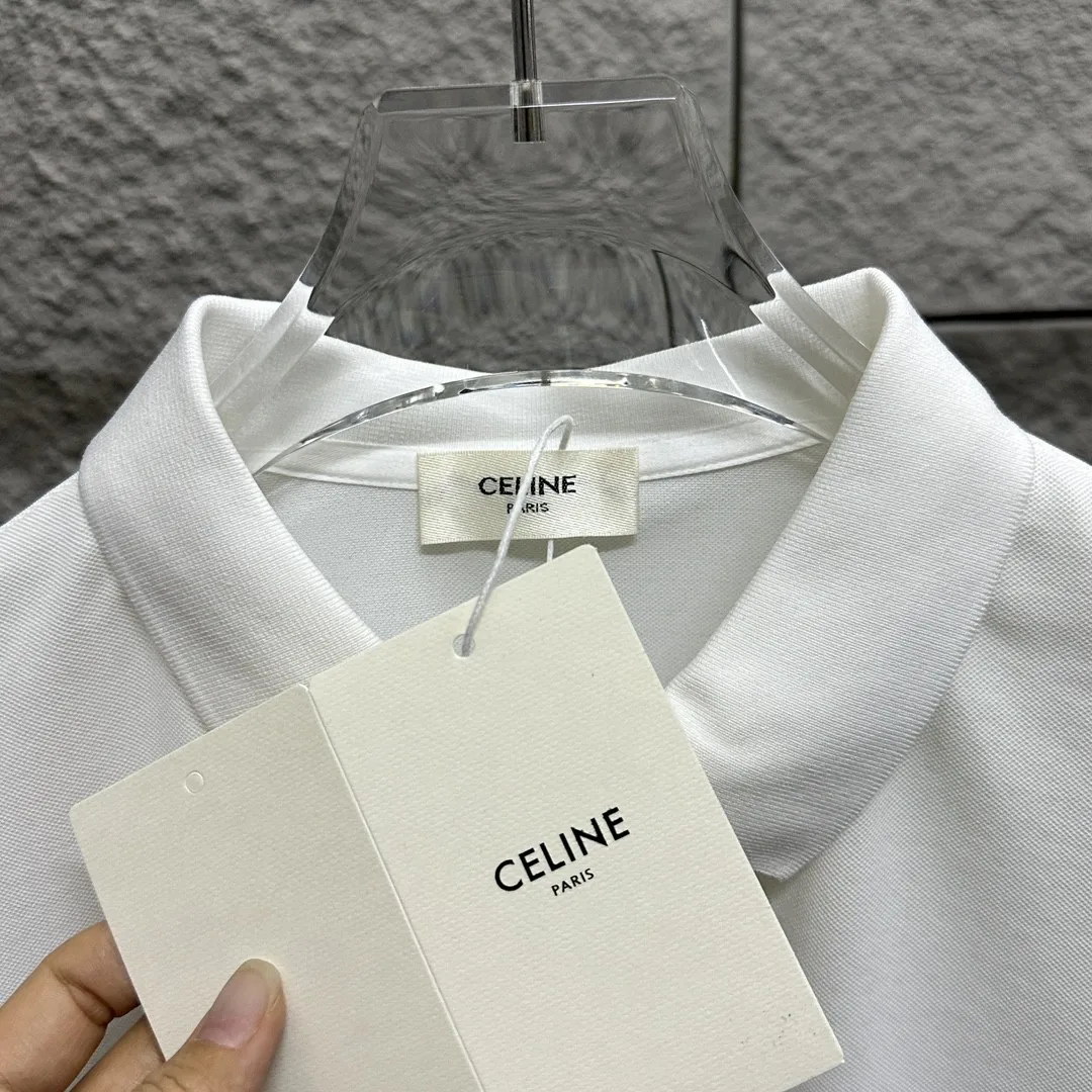 🅿️180 CELIN* Selin* short-sleeved POLO 2025 spring and summer new style, simple small embroidered pique fabric, short-sleeved polo stand-up collar, same style for men and women Size: M L XL 2XL 3XL Color: black white