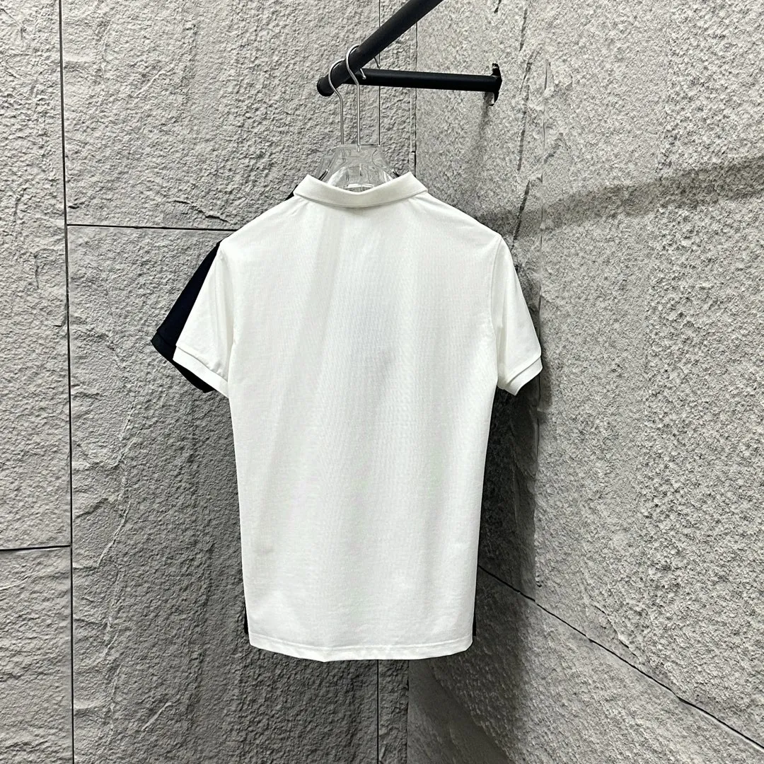 🅿️180 CELIN* Selin* short-sleeved POLO 2025 spring and summer new style, simple small embroidered pique fabric, short-sleeved polo stand-up collar, same style for men and women Size: M L XL 2XL 3XL Color: black white