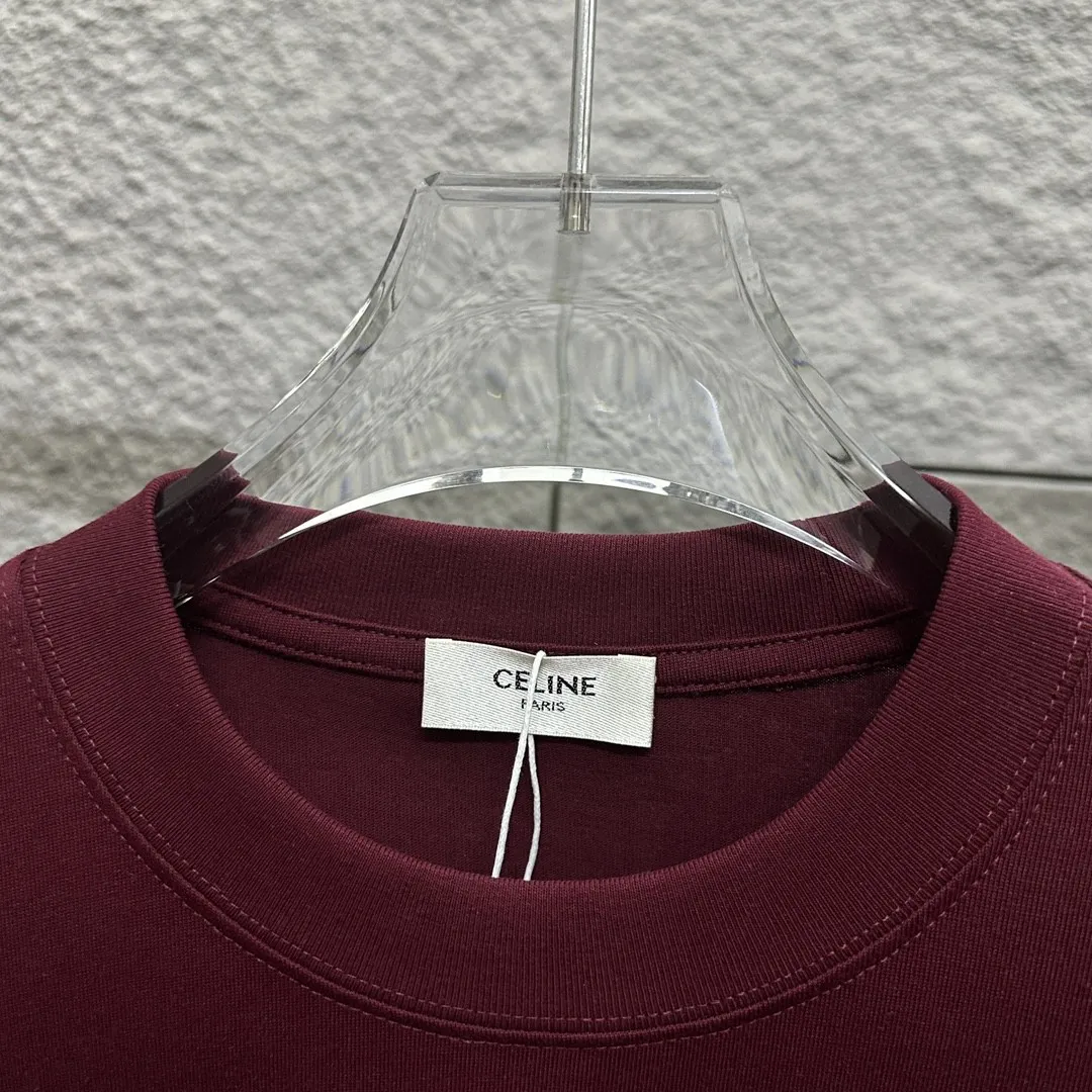 🅿️180 Celi* Celi Celin 2025 Spring and Summer Style Simple letter small embroidery personalized logo Customized double yarn plain cotton fabric Short-sleeved T-shirt Uniform for men and women Color: Black White Angora Red Floral Gray Size: S (90-130 catties) M (120-150 catties) L (140-165 catties) XL (160-180 pounds) XXL (180-210 pounds)
