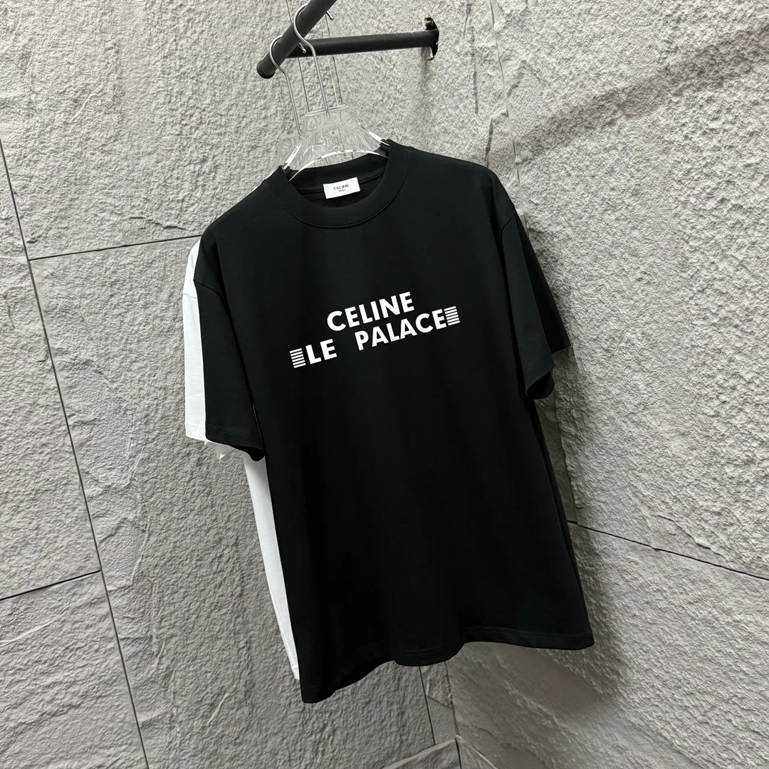 🅿️180 Celi*ne 2025 spring and summer style, simple letters, three-dimensional silicone technology, personalized logo, customized double yarn plain cotton fabric, short-sleeved T-shirt, same style for men and women. Size: S (90-130 catties) M (120-150 catties) L (140-165 catties) XL (160-180 catties) XXL (180-210 pounds) Color: black white