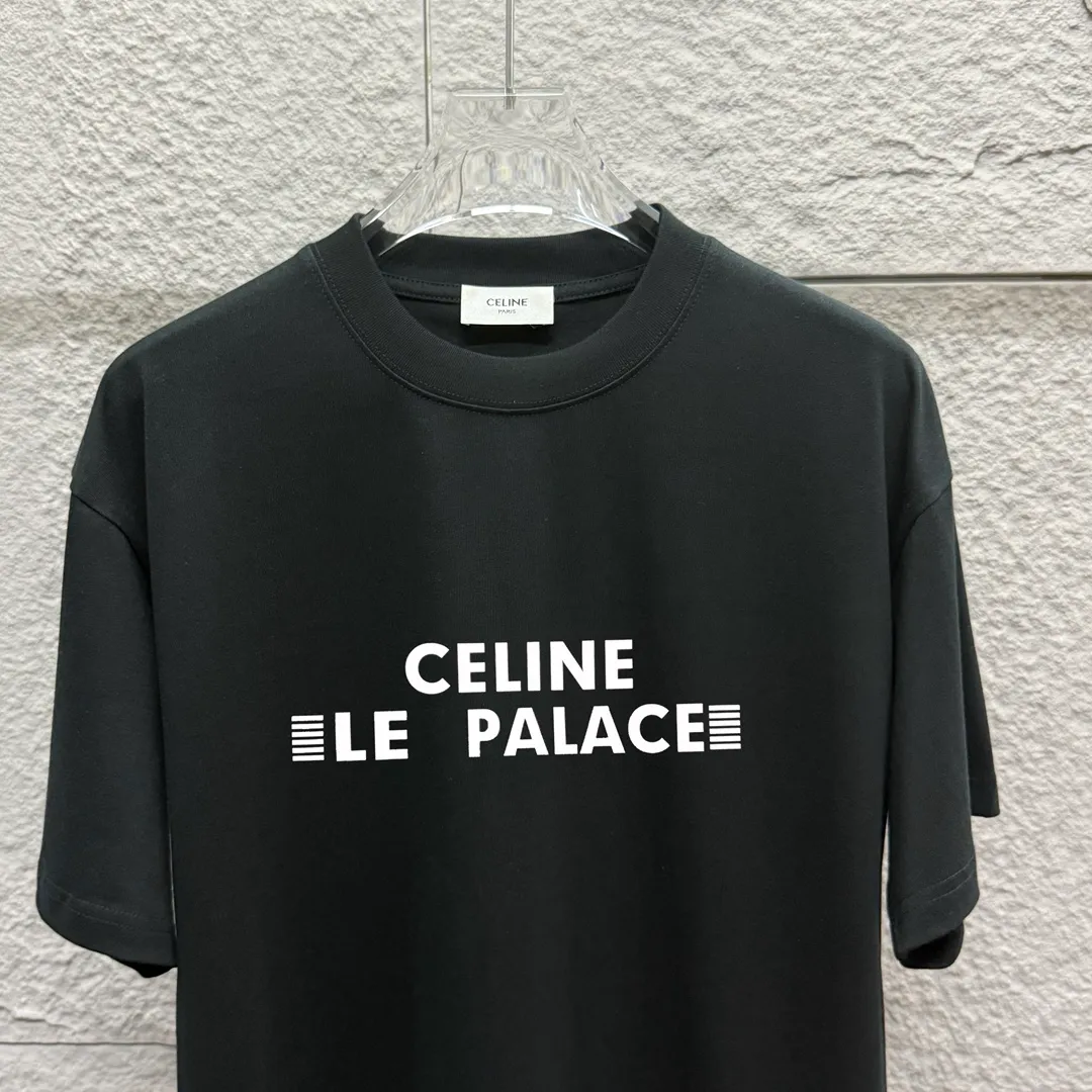 🅿️180 Celi*ne 2025 spring and summer style, simple letters, three-dimensional silicone technology, personalized logo, customized double yarn plain cotton fabric, short-sleeved T-shirt, same style for men and women. Size: S (90-130 catties) M (120-150 catties) L (140-165 catties) XL (160-180 catties) XXL (180-210 pounds) Color: black white