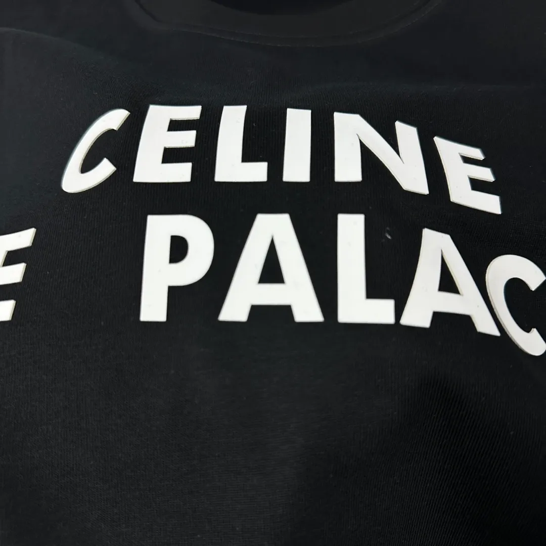 🅿️180 Celi*ne 2025 spring and summer style, simple letters, three-dimensional silicone technology, personalized logo, customized double yarn plain cotton fabric, short-sleeved T-shirt, same style for men and women. Size: S (90-130 catties) M (120-150 catties) L (140-165 catties) XL (160-180 catties) XXL (180-210 pounds) Color: black white