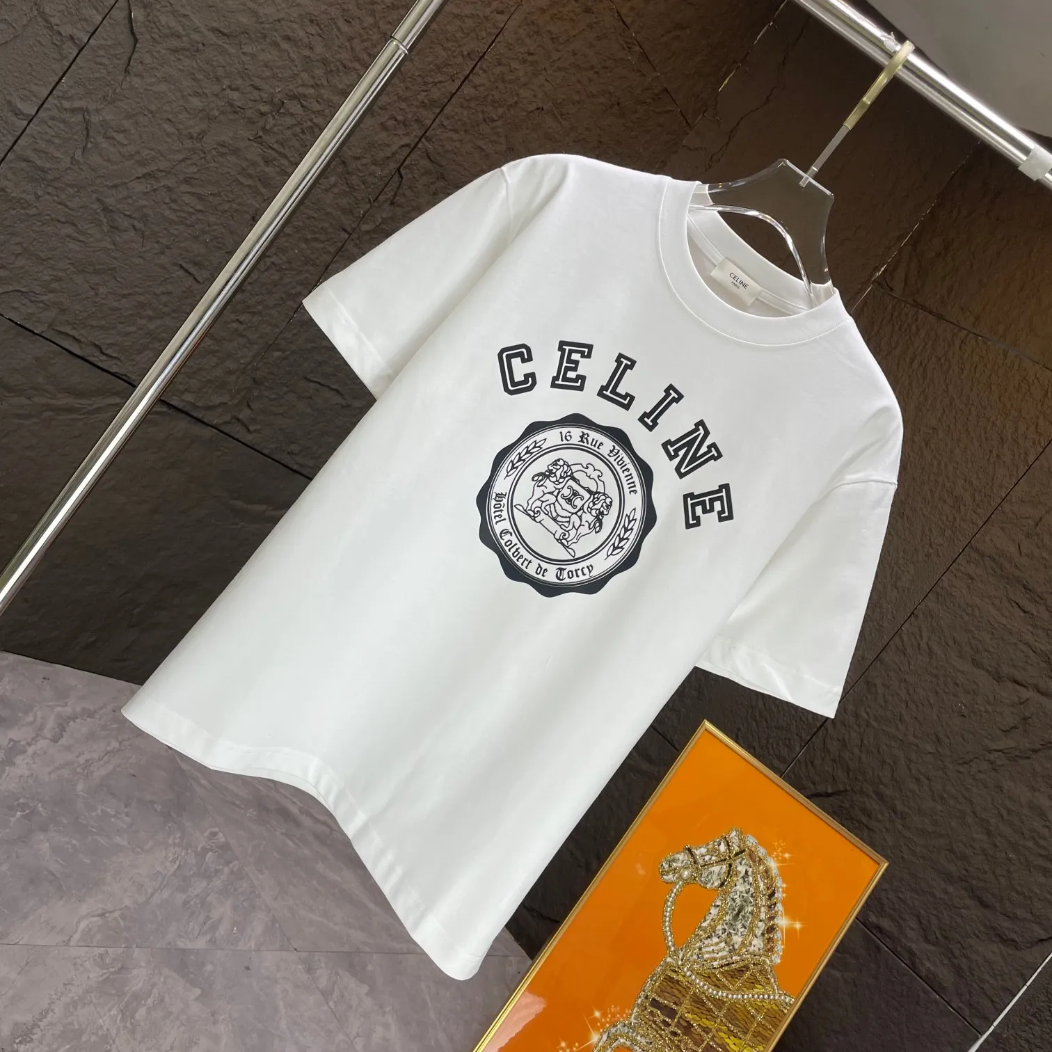 🅿️170 CELIN* 2025 spring and summer new short-sleeved T-shirt heavy cotton letter print color: black white code number: S M L XL XXL