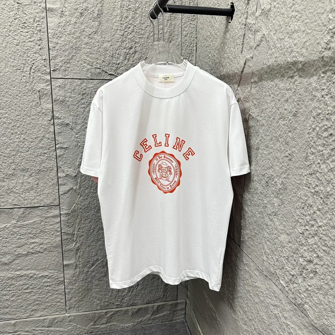 🅿️180 Celi* Celi Celin 2025 spring and summer style Simple letter flocking process personalized logo Customized double yarn plain cotton fabric Short-sleeved T-shirt Uniform for men and women Size: S (90-130 catties) M (120-150 catties) L (140-165 catties) XL (160-180 catties) XXL (180-210 pounds) Color: black white