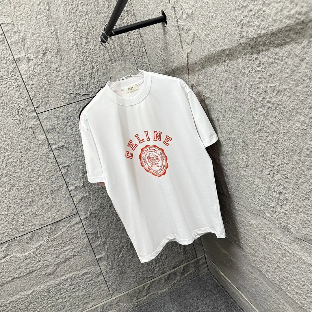 🅿️180 Celi* Celi Celin 2025 spring and summer style Simple letter flocking process personalized logo Customized double yarn plain cotton fabric Short-sleeved T-shirt Uniform for men and women Size: S (90-130 catties) M (120-150 catties) L (140-165 catties) XL (160-180 catties) XXL (180-210 pounds) Color: black white