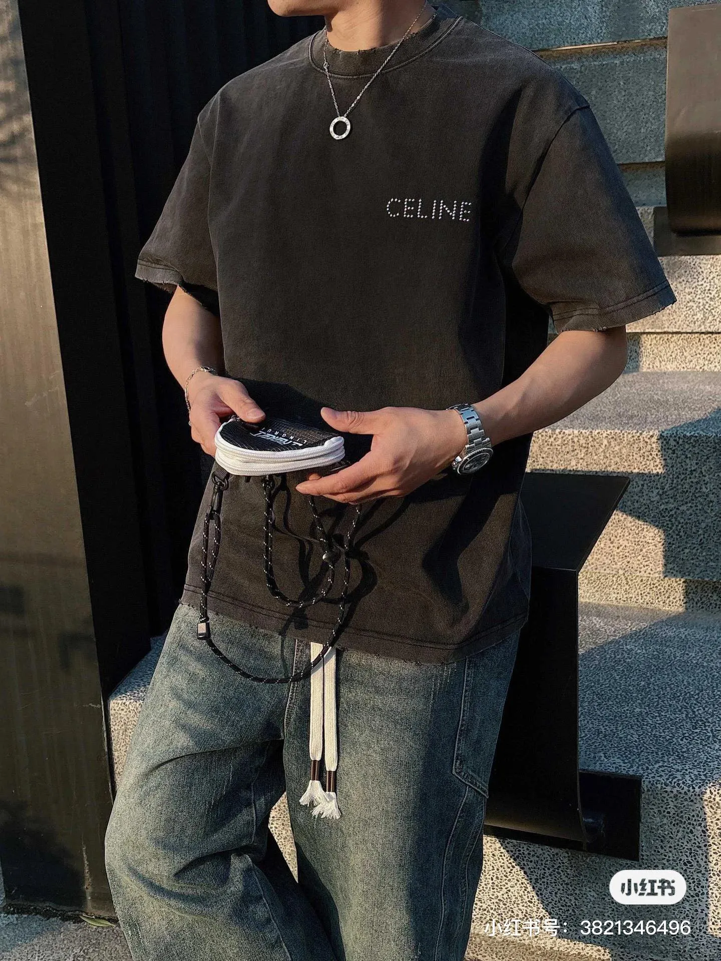 🅿️158 M248#Celine•🇫🇷25ss new style distressed washed and ironed short-sleeved T-shirt ✅✅✅ Focus on quality and compare at will Size: S M L Color: Black