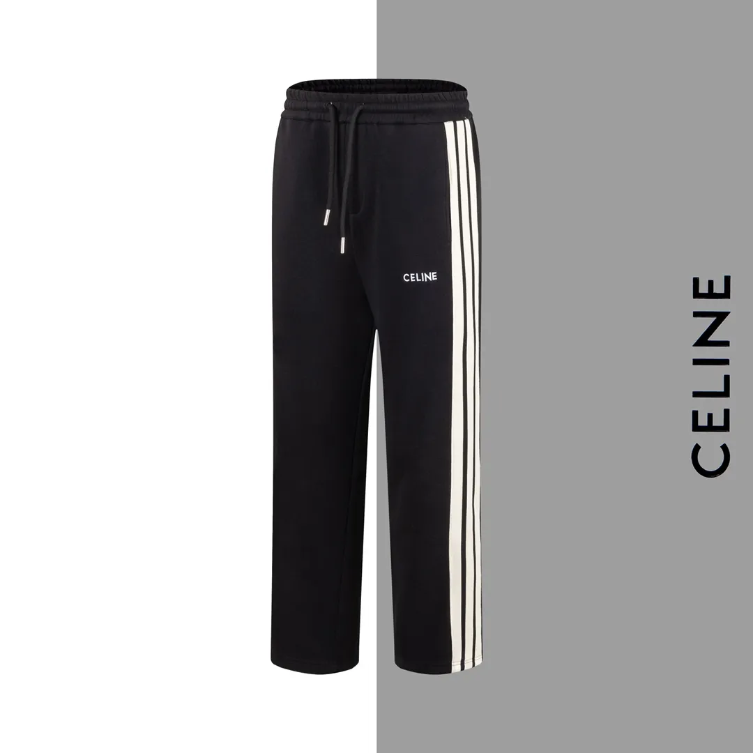 🅿️280 Style No./G169 Celine three-bar classic embroidery small label web sweatpants CELINE official website consistent style Fabric: 450g high-weight premium composite fabrics Weaving and dyeing elastic waist in the same color in the same cylinder Classic letter embroidery full small label ➕ Ribbon technology Supporting: complete three labels Cardboard oil paper code sticker packaging High temperature pre-shrinking process before production will not shrink and deform Imported machine professional plate production os version Can wear up to 200 pounds. Size is measured manually. Error of 2-3cm is normal. Color: Black Size: s m l xl