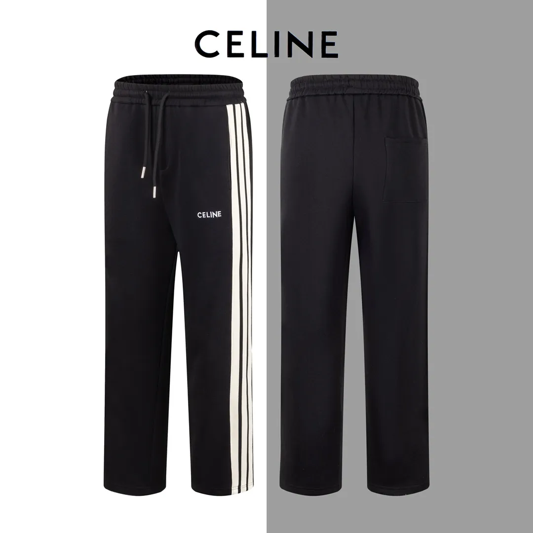 🅿️280 Style No./G169 Celine three-bar classic embroidery small label web sweatpants CELINE official website consistent style Fabric: 450g high-weight premium composite fabrics Weaving and dyeing elastic waist in the same color in the same cylinder Classic letter embroidery full small label ➕ Ribbon technology Supporting: complete three labels Cardboard oil paper code sticker packaging High temperature pre-shrinking process before production will not shrink and deform Imported machine professional plate production os version Can wear up to 200 pounds. Size is measured manually. Error of 2-3cm is normal. Color: Black Size: s m l xl