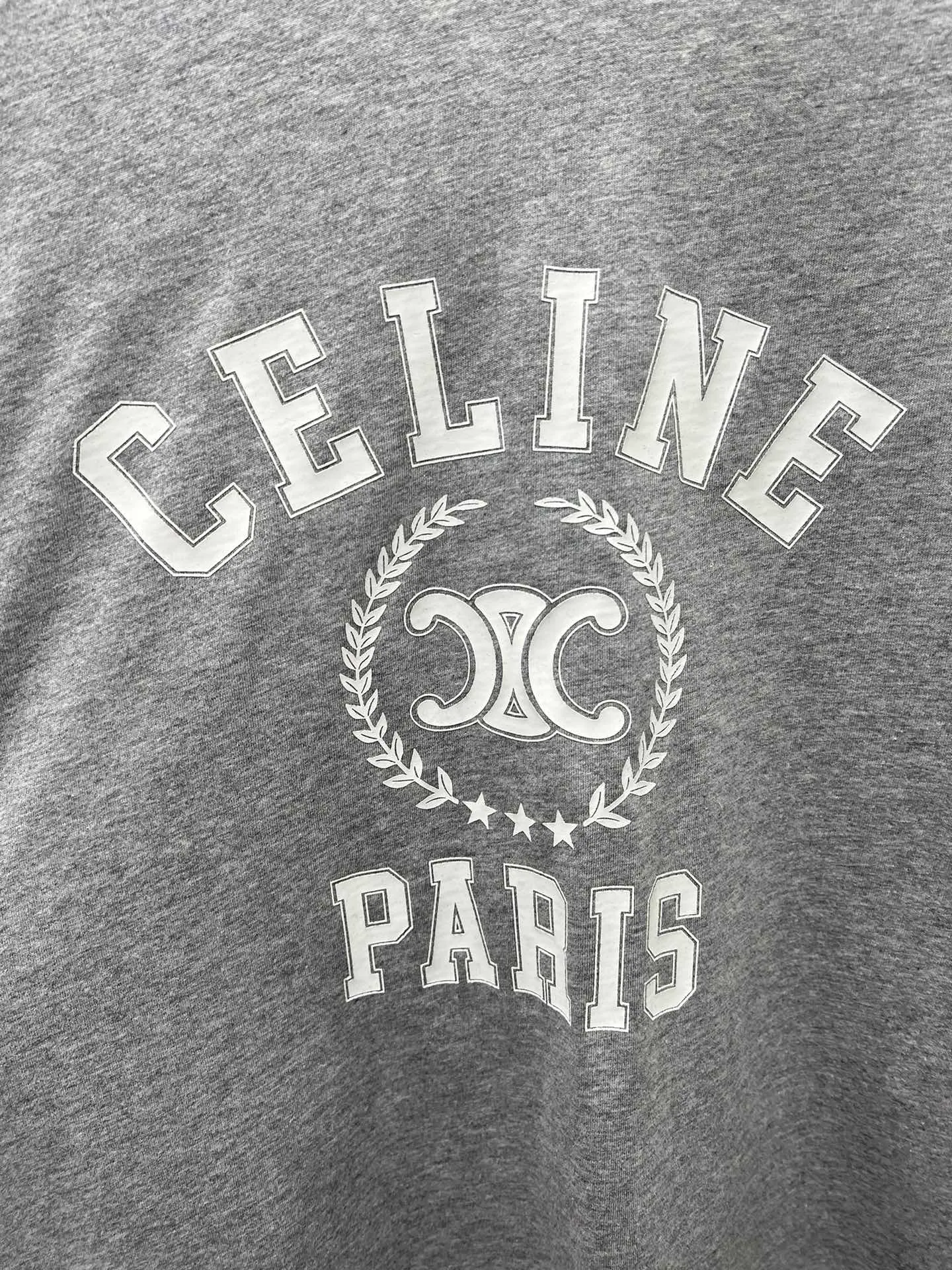 🅿️280 Celine 25ss new printed loose fit, raglan sleeve T-shirt, high version, women's style, gray and black, code number: S.M.L.