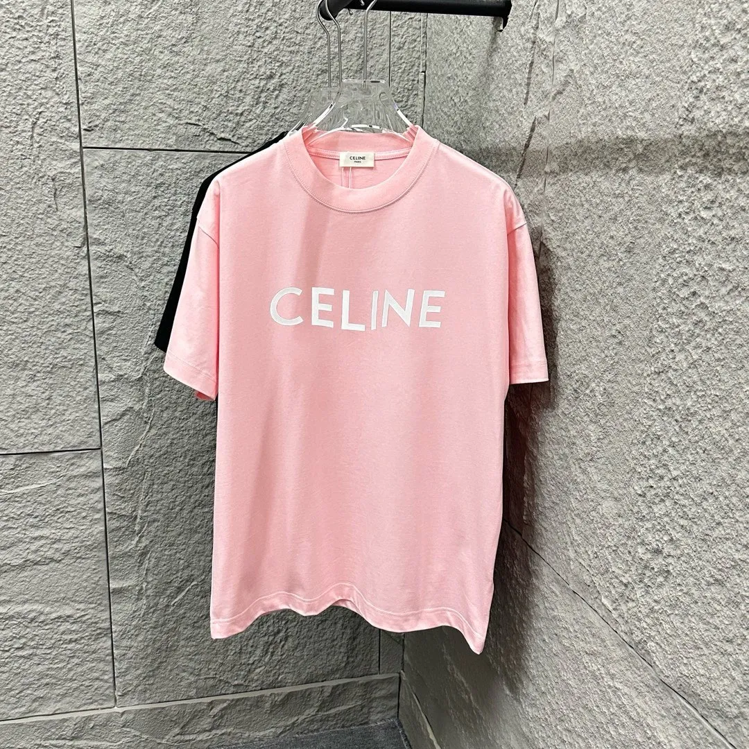🅿️180 Celine* Celine 2025 Spring and Summer Style Simple letter three-dimensional silicone personalized logo Customized double yarn plain cotton fabric Short-sleeved T-shirt Unisex Size: S (90-130 catties) M (120-150 catties) L (140-165 catties) XL (160-180 catties) XXL (180-210 catties) Color: black white light pink