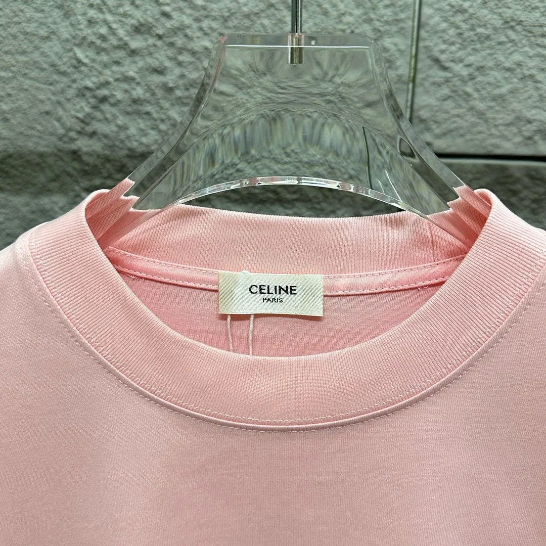 🅿️180 Celine* Celine 2025 Spring and Summer Style Simple letter three-dimensional silicone personalized logo Customized double yarn plain cotton fabric Short-sleeved T-shirt Unisex Size: S (90-130 catties) M (120-150 catties) L (140-165 catties) XL (160-180 catties) XXL (180-210 catties) Color: black white light pink