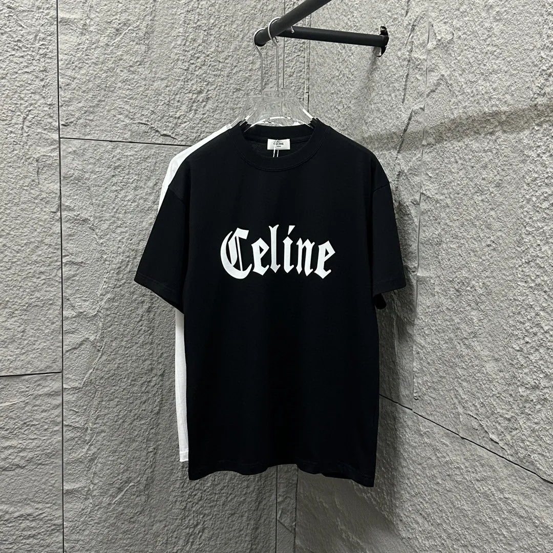 🅿️180 Celi* Celi Celin 2025 spring and summer style Simple large C letter flocking technology Personalized logo Customized double yarn plain cotton fabric Short-sleeved T-shirt Unisex Size: S (90-130 catties) M (120-150 catties) L (140-165 catties) XL (160-180 catties) XXL (180-210 pounds) Color: black white
