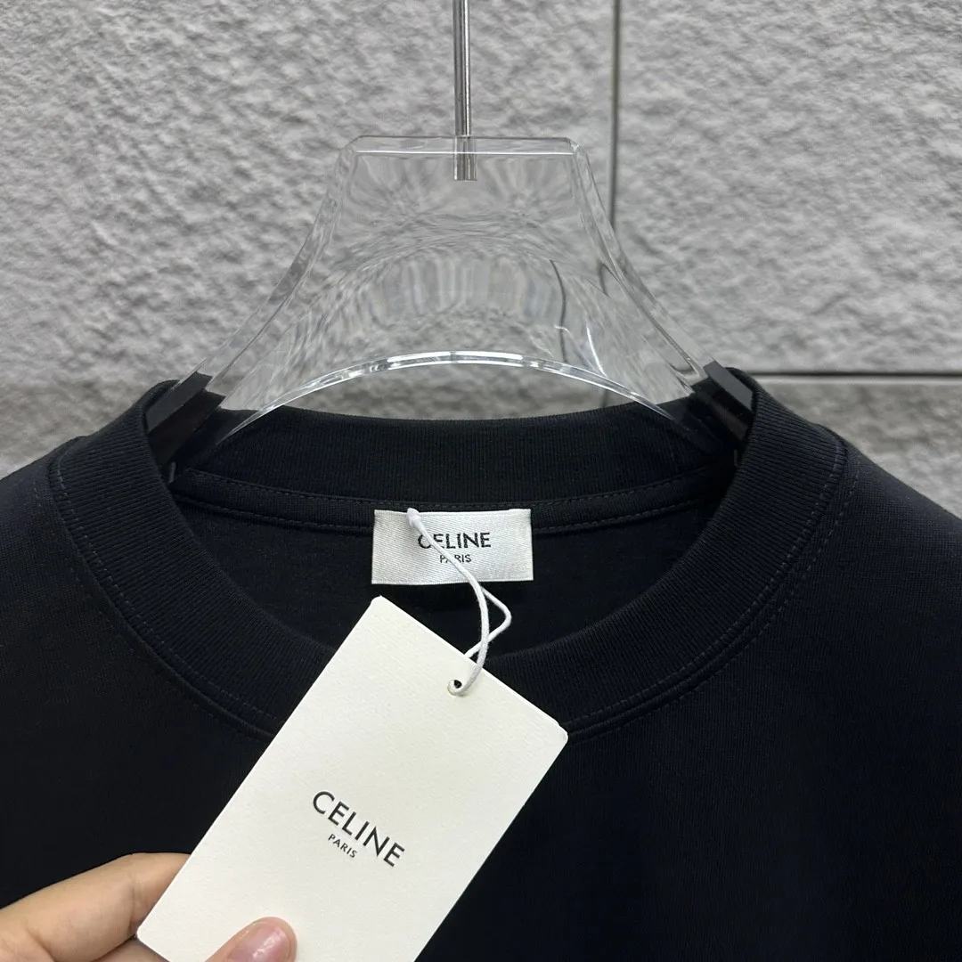 🅿️180 Celi* Celi Celin 2025 spring and summer style Simple large C letter flocking technology Personalized logo Customized double yarn plain cotton fabric Short-sleeved T-shirt Unisex Size: S (90-130 catties) M (120-150 catties) L (140-165 catties) XL (160-180 catties) XXL (180-210 pounds) Color: black white