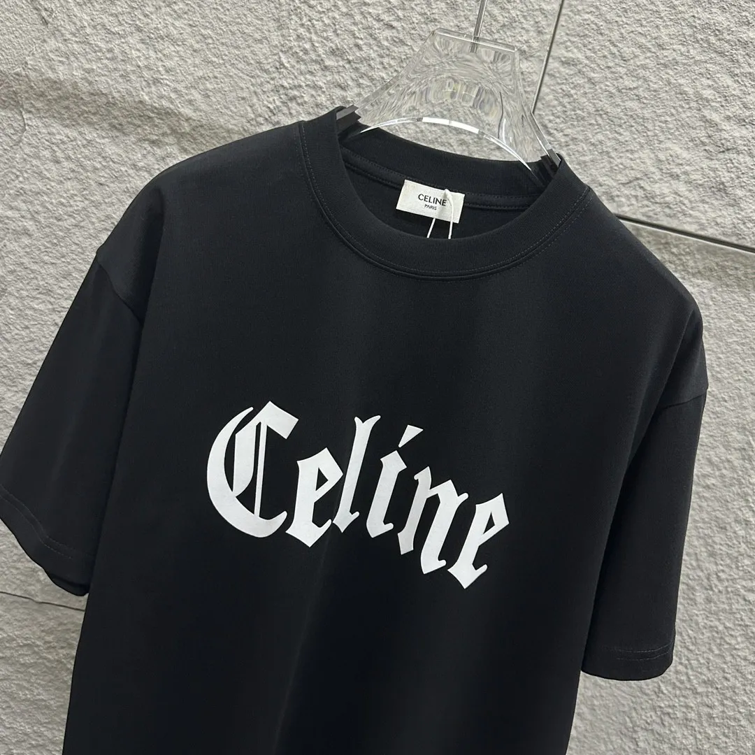 🅿️180 Celi* Celi Celin 2025 spring and summer style Simple large C letter flocking technology Personalized logo Customized double yarn plain cotton fabric Short-sleeved T-shirt Unisex Size: S (90-130 catties) M (120-150 catties) L (140-165 catties) XL (160-180 catties) XXL (180-210 pounds) Color: black white