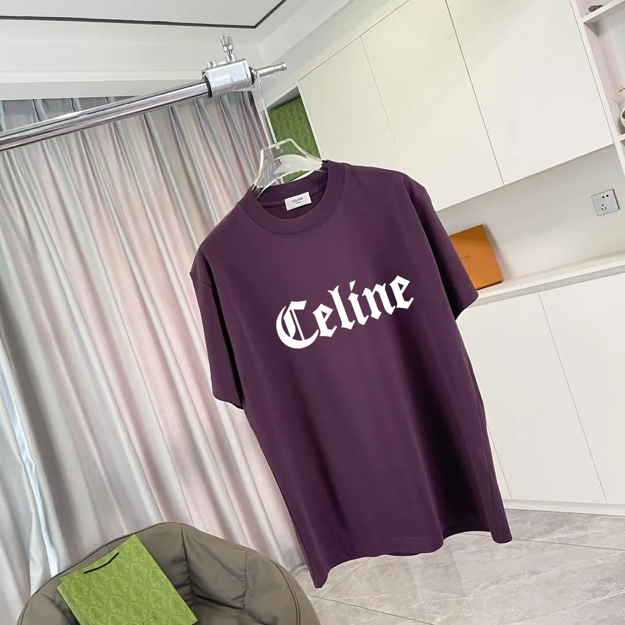 🅿️170 Celine 2025 summer new style personalized letter logo printing customized fabric 300g short-sleeved T-shirt same style for men and women Size: S M L XL XXL five sizes Color: black white lake green purple iron gray