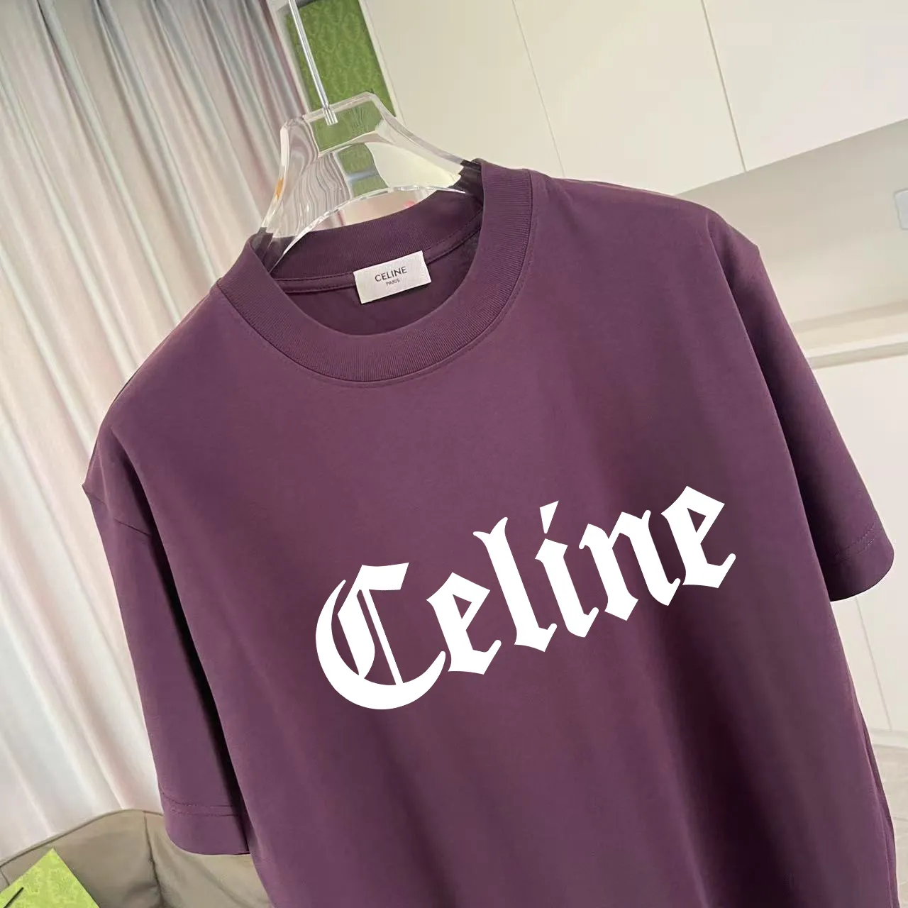 🅿️170 Celine 2025 summer new style personalized letter logo printing customized fabric 300g short-sleeved T-shirt same style for men and women Size: S M L XL XXL five sizes Color: black white lake green purple iron gray