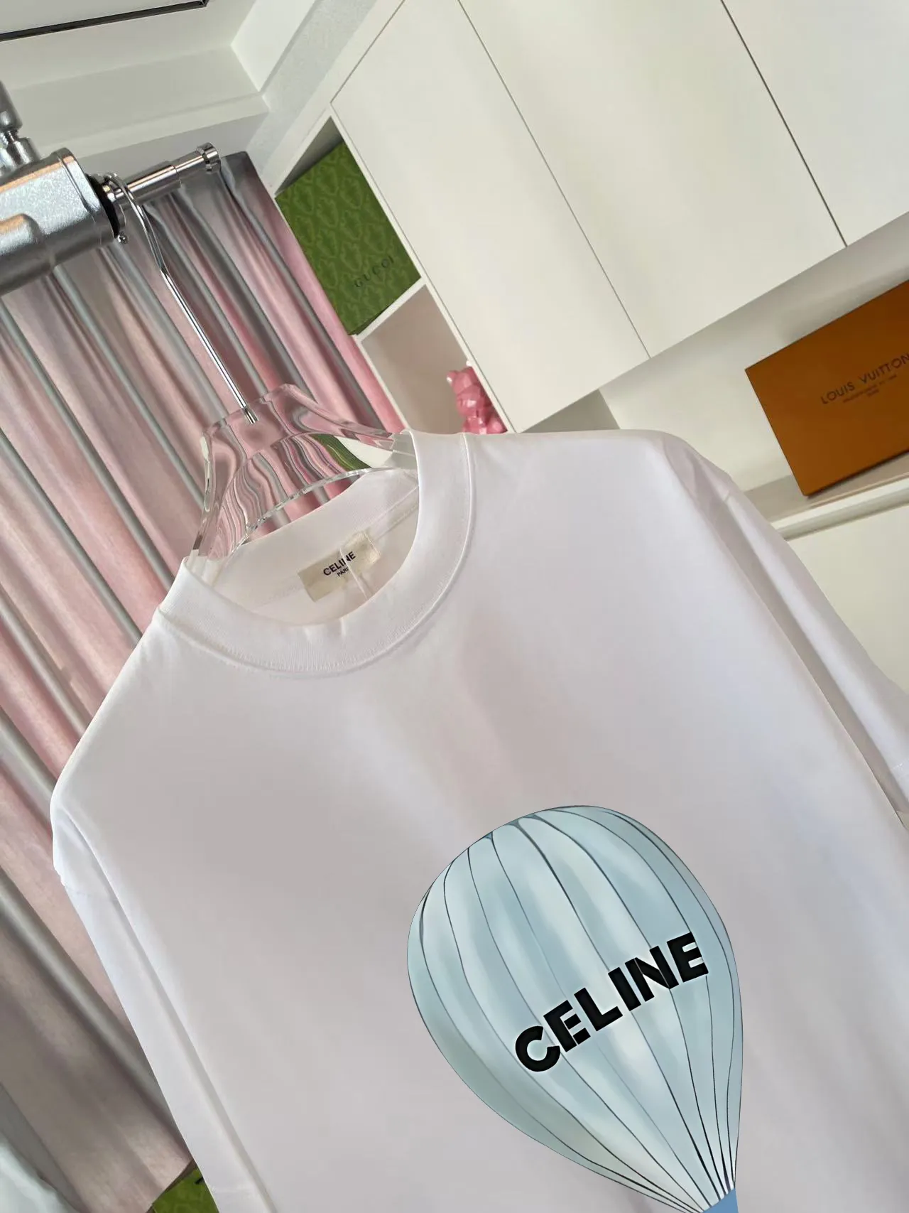🅿️170 Celine 2025 summer new style personalized letter logo printing customized fabric 300g short-sleeved T-shirt for men and women size: S M L XL XXL five sizes color: black white pink lake green