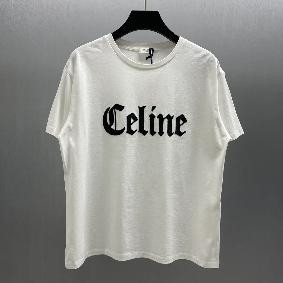 🅿️270 🧧CELI*E Gothic Embroidery Cotton Jersey T Size: S-XL CELINE Gothic Embroidery Loose fit Round neck Collar and hem decorated with contrasting ribbed trim
