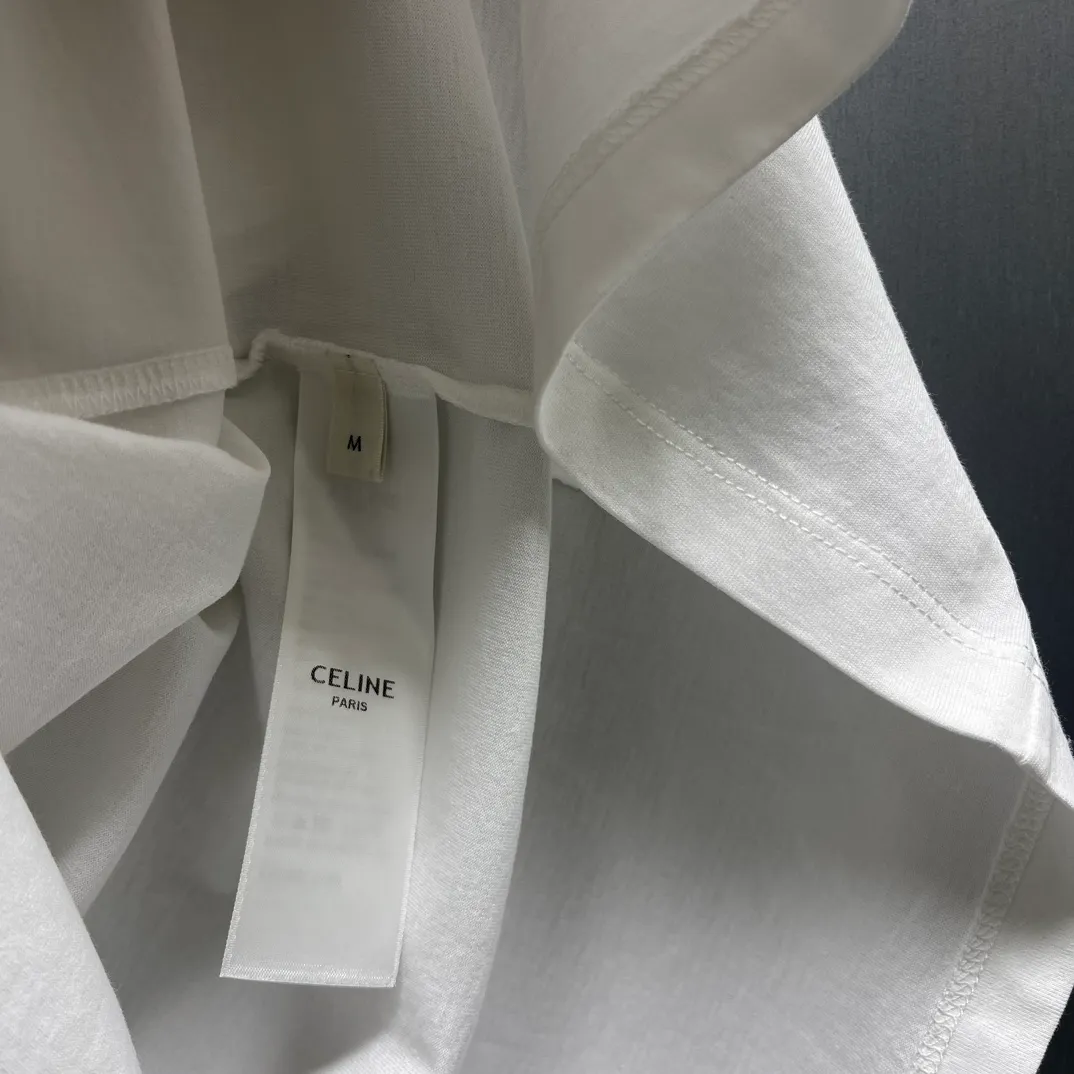 🅿️270 🧧CELI*E Gothic Embroidery Cotton Jersey T Size: S-XL CELINE Gothic Embroidery Loose fit Round neck Collar and hem decorated with contrasting ribbed trim