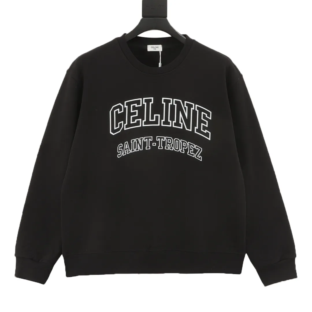 🅿️500 Celine 25FW hollow letter round neck sweatshirt, 480g high-grade combed cotton fabric, counter collar label, purchasing grade white thick plate tag, original hanging grain, three-dimensional foam printing on the front and back, strong layering, same style for men and women, couple style, oversize version, loose size: S-XL