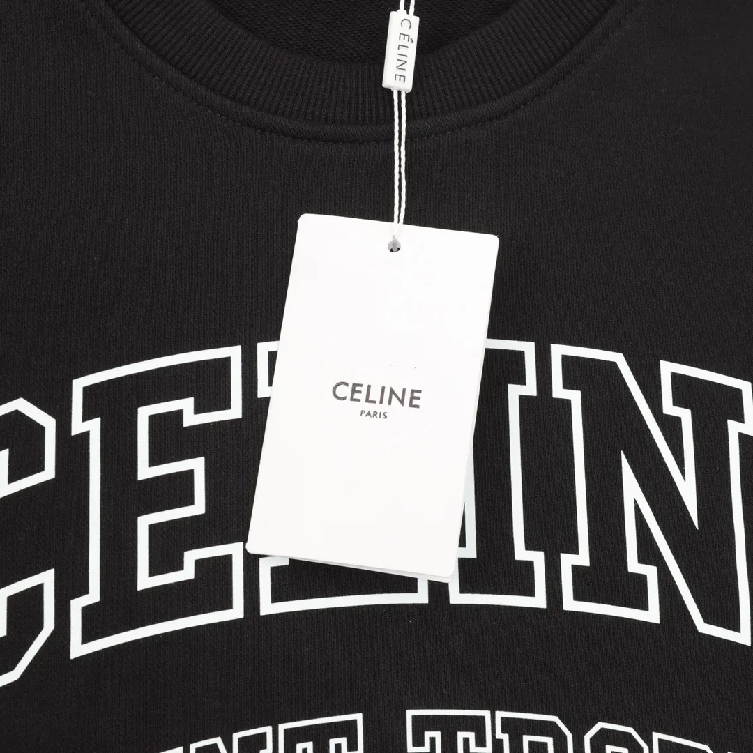 🅿️500 Celine 25FW hollow letter round neck sweatshirt, 480g high-grade combed cotton fabric, counter collar label, purchasing grade white thick plate tag, original hanging grain, three-dimensional foam printing on the front and back, strong layering, same style for men and women, couple style, oversize version, loose size: S-XL