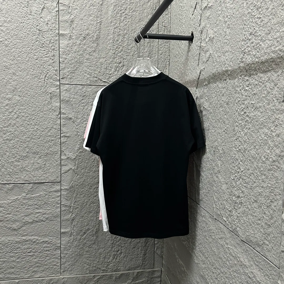 🅿️190 Celi* Celine 2025 spring and summer style Simple letter flocking process personalized logo Customized double yarn plain cotton fabric Short-sleeved T-shirt Unisex Size: S (90-130 catties) M (120-150 catties) L (140-165 catties) XL (160-180 catties) XXL (180-210 catties) Color: black white light pink