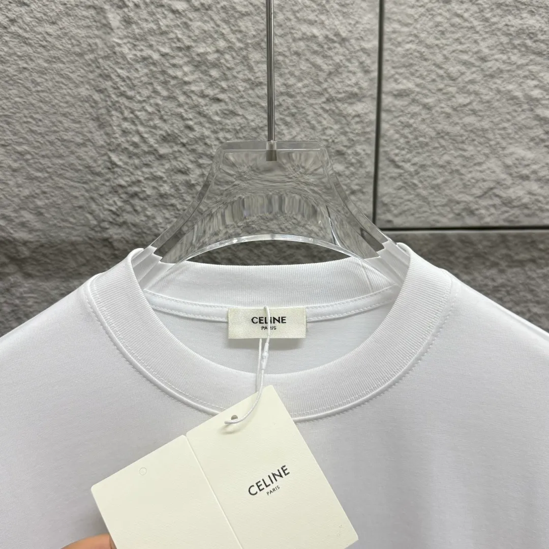 🅿️180 Celi* Celine 2025 spring and summer style Simple letter printing personalized logo Customized double yarn plain cotton fabric Short-sleeved T-shirt Unisex Size: S (90-130 catties) M (120-150 catties) L (140-165 catties) XL (160-180 catties) XXL (180-210 catties) Color: black white