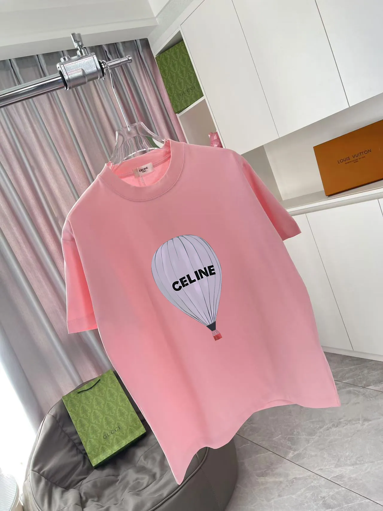 🅿️170 Celine 2025 summer new style personalized letter logo printing customized fabric 300g short-sleeved T-shirt for men and women size: S M L XL XXL five sizes color: black white pink lake green