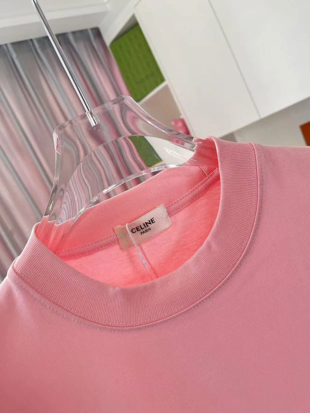 🅿️170 Celine 2025 summer new style personalized letter logo printing customized fabric 300g short-sleeved T-shirt for men and women size: S M L XL XXL five sizes color: black white pink lake green