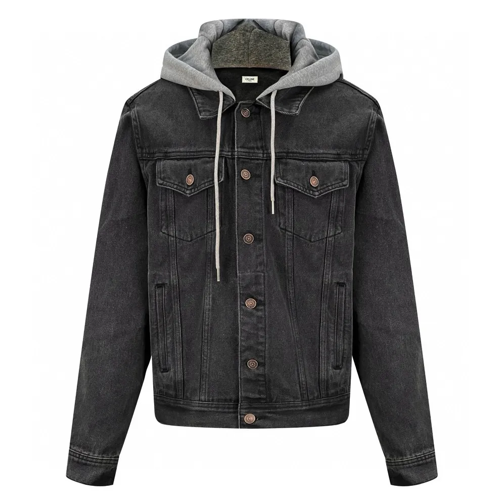 🅿️560 [Exclusive supply] Celine 24FW hooded denim jacket (grey). Original purchase and development of 14,500 yuan. The fabric is made of customized high-density cotton twill denim. It is full of texture and comfortable to the skin. It is painted in classic retro black and is full of natural purity and simplicity. The front panel is simple and neat in clean fit style. The Celine mark is on the hood. It is not noisy but has its own sound. The original charm of the denim jacket is outlined with clean and neat lines. The charm of simplicity and the charm of versatility. The whole garment is washed with medium filtration. A special solution is used to remove stains and slight fading. Then it is washed with snowflakes. It is faded by strong washing methods to make the color more uniform. Complex workmanship and high loss; pure manual high-elastic offset printing technology. Every coloring. Every press. After repeated pulling, the original shape and color are still maintained during washing and other processes. It can better reflect the craftsman's exquisite skills and control of details. The entire garment is sewn using an embedded clamping machine. The embedded clamping machine can control the distance between the double needles by changing the needle position to achieve seamless, smooth and tidy splicing. Size:S-M-L-XL
