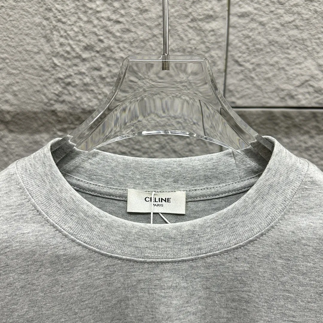 🅿️180 Celi* Celi Celin 2025 Spring and Summer Style Simple letter small embroidery personalized logo Customized double yarn plain cotton fabric Short-sleeved T-shirt Uniform for men and women Color: Black White Angora Red Floral Gray Size: S (90-130 catties) M (120-150 catties) L (140-165 catties) XL (160-180 pounds) XXL (180-210 pounds)