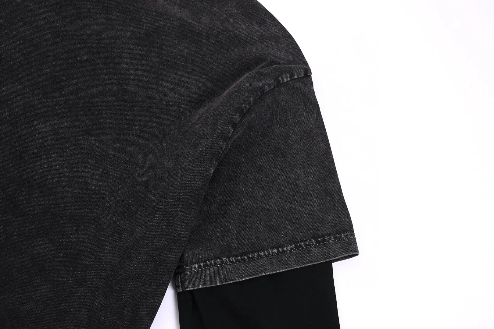 🅿️240 (cooperation profit) High-end quality CELINE 2025SS spring and summer wear fake two-piece washed snowflake series Arc de Triomphe fake two-piece long T-shirt Adopt imported Kornit digital direct-injection printing High-quality trendy brand 100% cotton washed 260G fabric dyed ready-made garments dyed ➕washed fried snowflake OS loose off-shoulder version Unisex size: S.M.L.XL.2XL