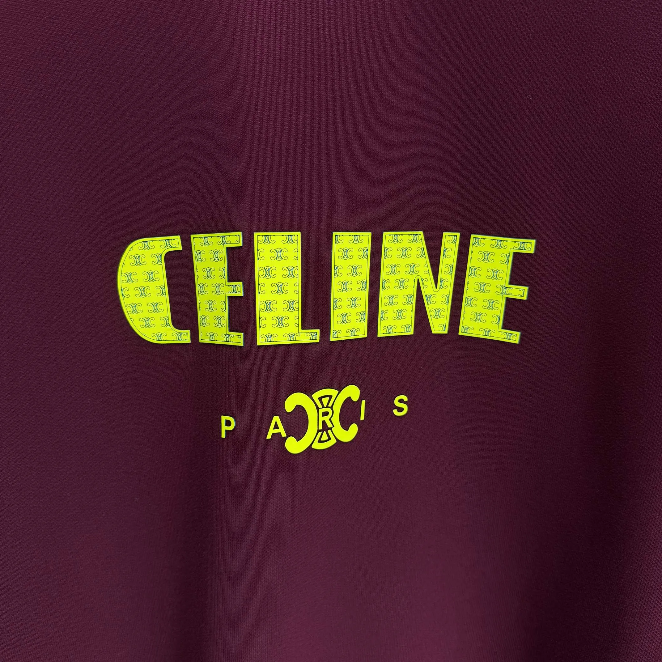 🅿️250 CELIN* 2025 autumn and winter new round neck sweatshirt 400g terry cotton letter logo three-dimensional silicone Color: Black White Purple Gray Size: S M L XL XXL