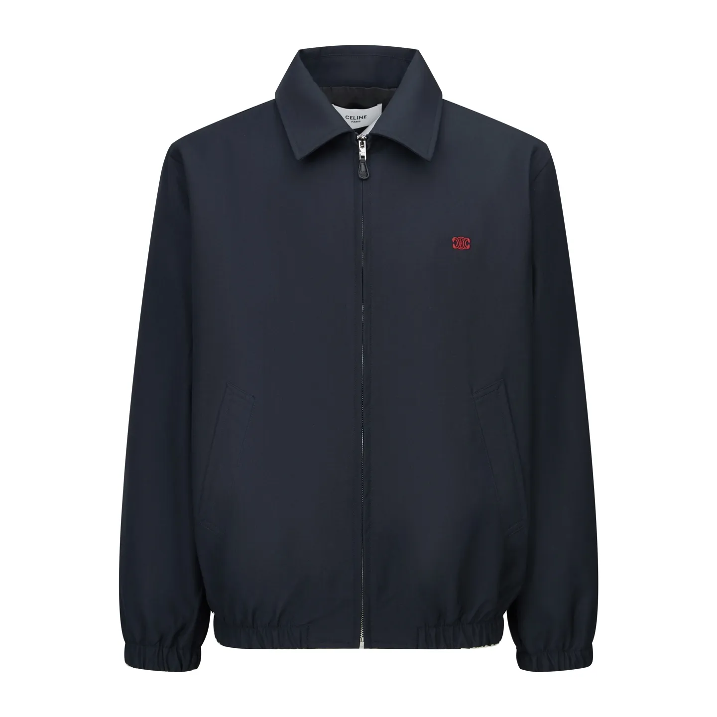🅿️480 exclusive supply] Celine Arc de Triomphe embroidered zipper jacket (navy blue). The original version was purchased and developed for 19,500. The fabric is made of 32-count combed cotton fabric and is custom-woven with 60% wool. Double layer composite thickening, weight is about 400 grams. Lined with high-density spun lining. The zipper uses electroplated hardware and bright silver pull bars, and the zipper uses European-style imported zippers, decorated with composite cowhide sliders. The embroidery uses 3D three-dimensional embroidery, and the chest is embellished with Arc de Triomphe embroidery. Add a touch of simple, high-end style. The shirt collar is made of double layers and ironed to make the upper body of the clothes more three-dimensional. The entire garment is made using a special machine. Lining: 62% wool, 38% cotton Lining: 100% viscose Pocket lining: 100% cotton TRIOMPHE embroidered loose fit shirt collar, 2 diagonal suit pockets Elastic waistband and cuffs, zipper closure, TRIOMPHE embossed leather zipper puller. Size:S-M-L-XL