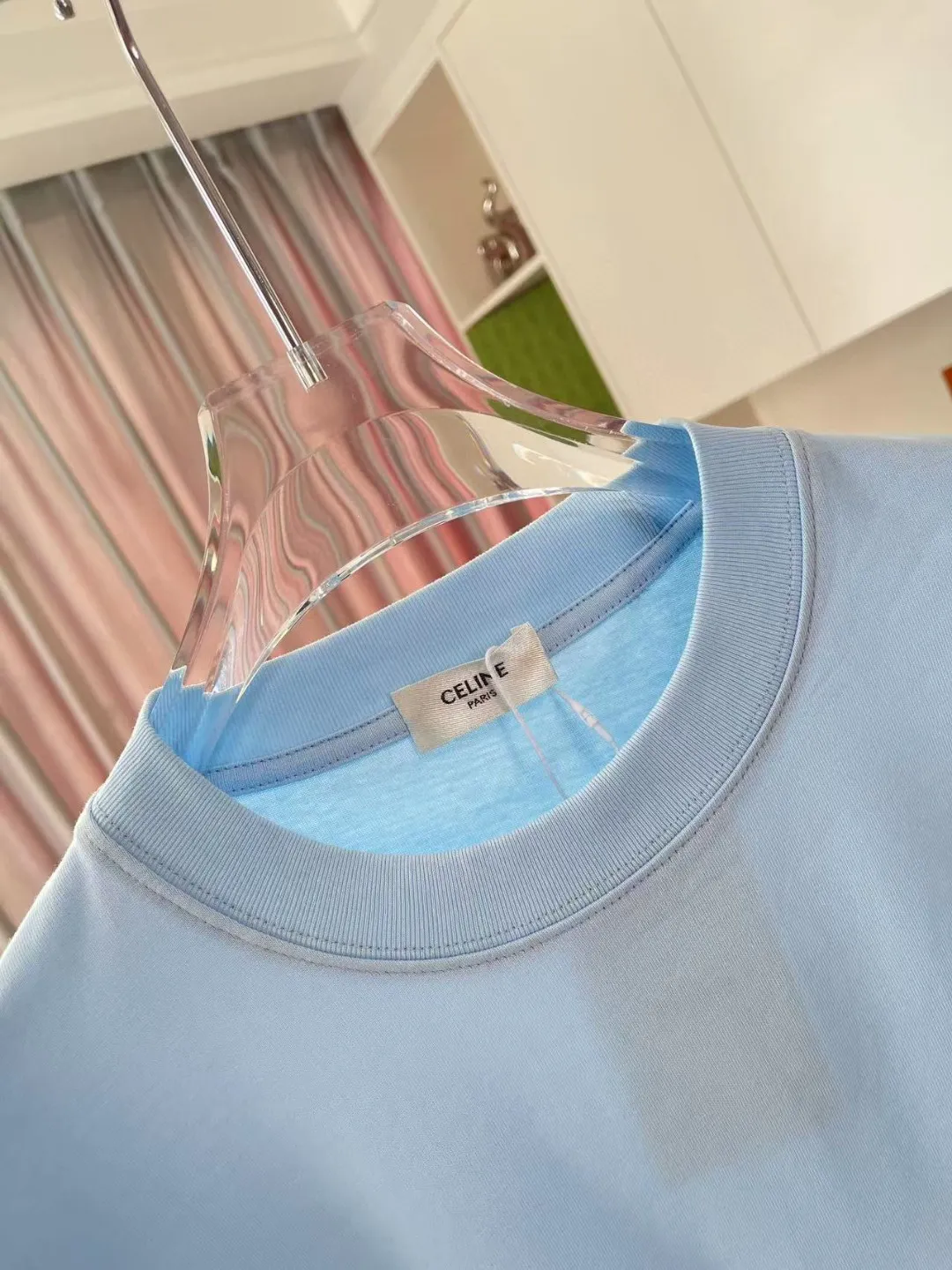 🅿️170 Celine 2025 summer new style personalized letter logo printing customized fabric 300g short-sleeved T-shirt for men and women size: S M L XL XXL five sizes color: black white pink sky blue