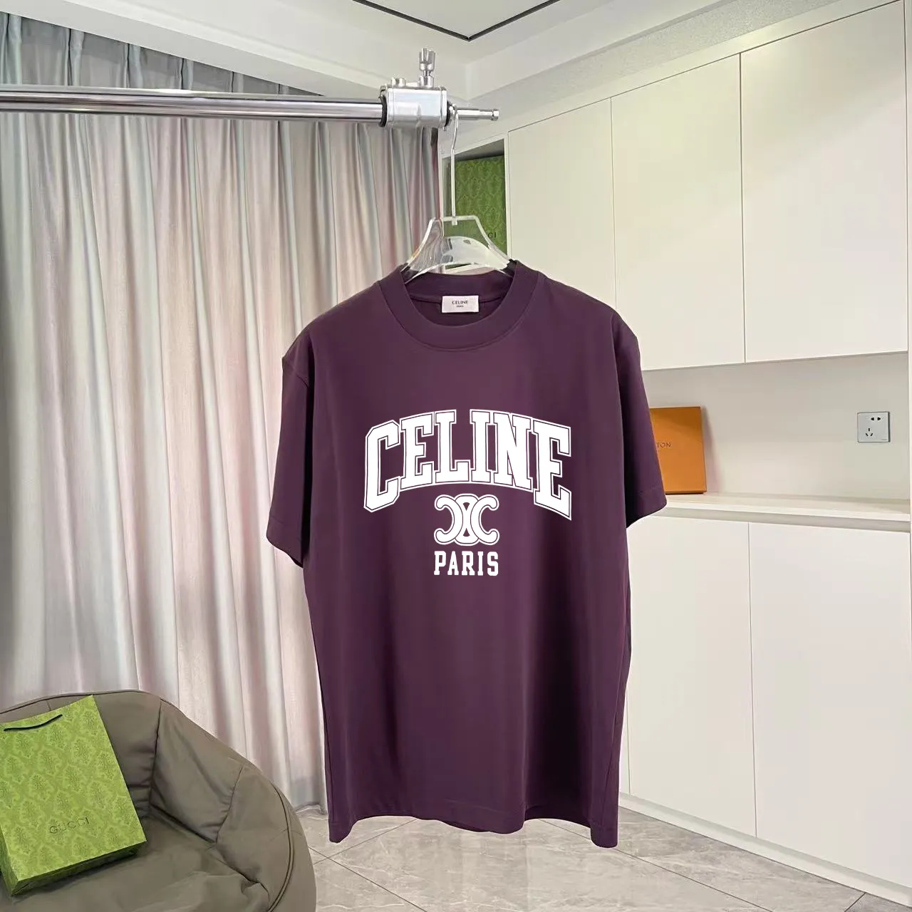 🅿️170 Celine Celine 2025 summer new style personalized letter logo printing customized fabric 300g short-sleeved T-shirt for men and women size: S M L XL XXL five sizes color: black white lake green purple