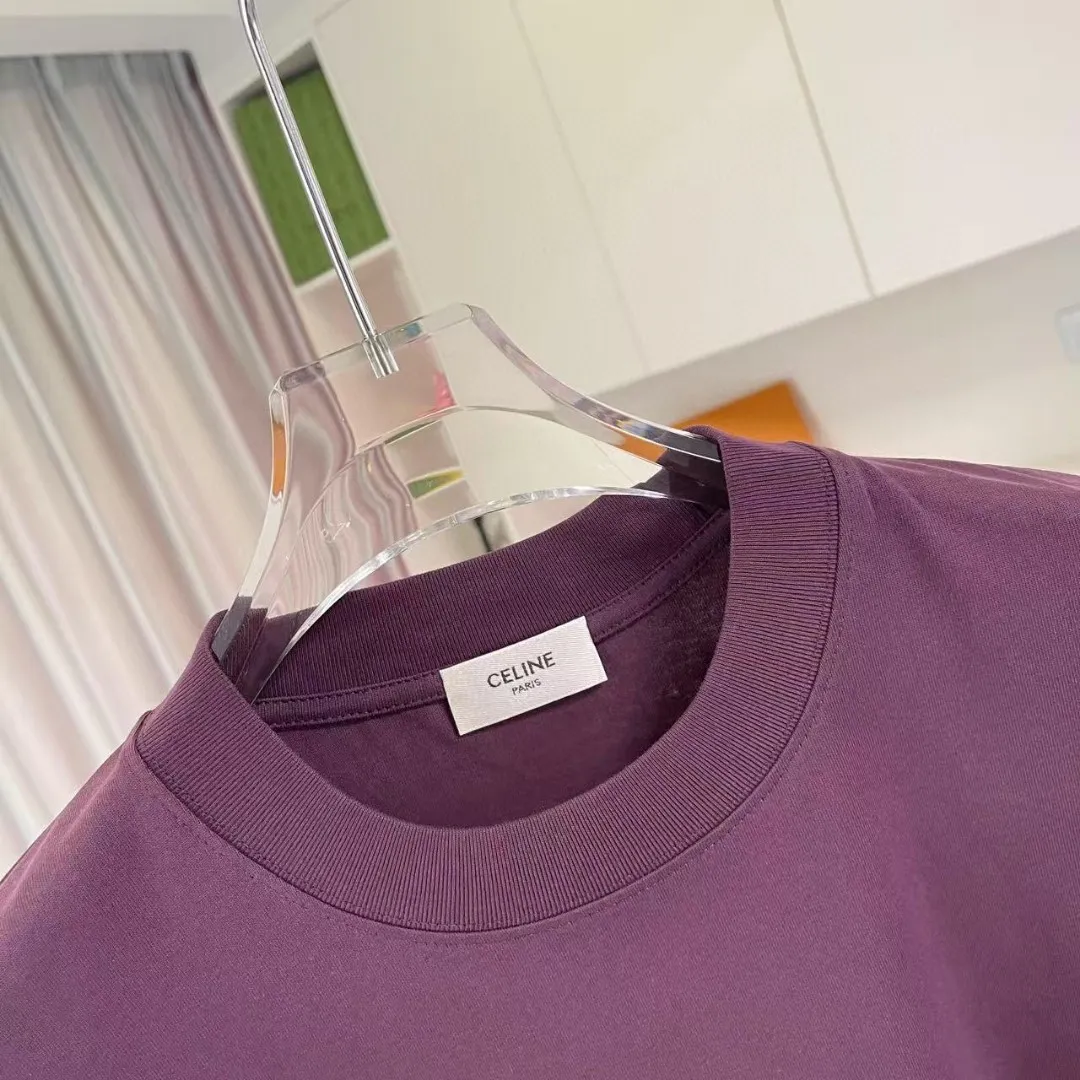 🅿️170 Celine Celine 2025 summer new style personalized letter logo printing customized fabric 300g short-sleeved T-shirt for men and women size: S M L XL XXL five sizes color: black white lake green purple
