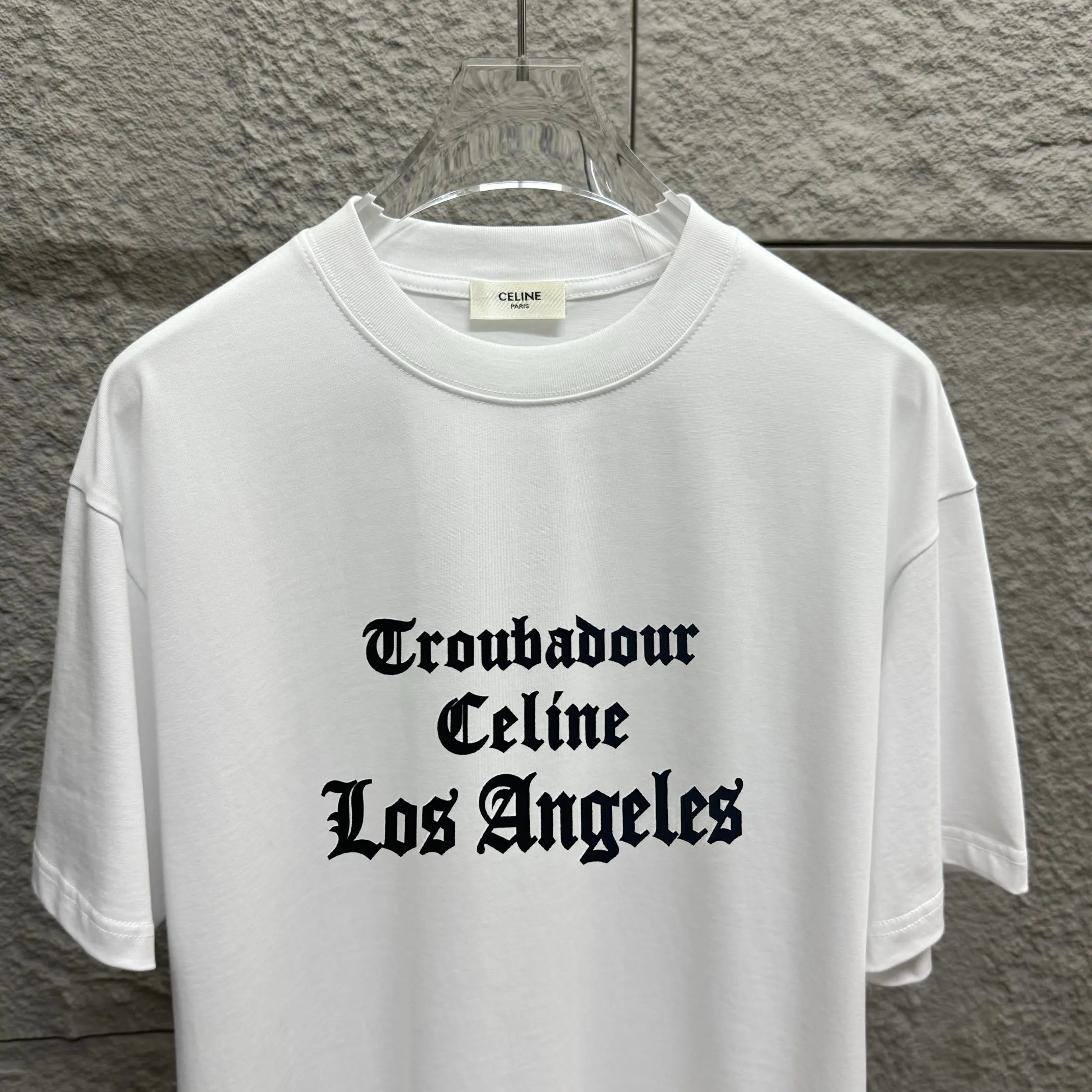 🅿️180 Celi*ne Celin Celin 2025 spring and summer style simple letters three-dimensional foaming process personalized logo customized double yarn plain cotton fabric short-sleeved T-shirt for men and women. Size: S (90-130 catties) M (120-150 catties) L (140-165 catties) XL (160-180 catties) XXL (180-210 pounds) Color: black white