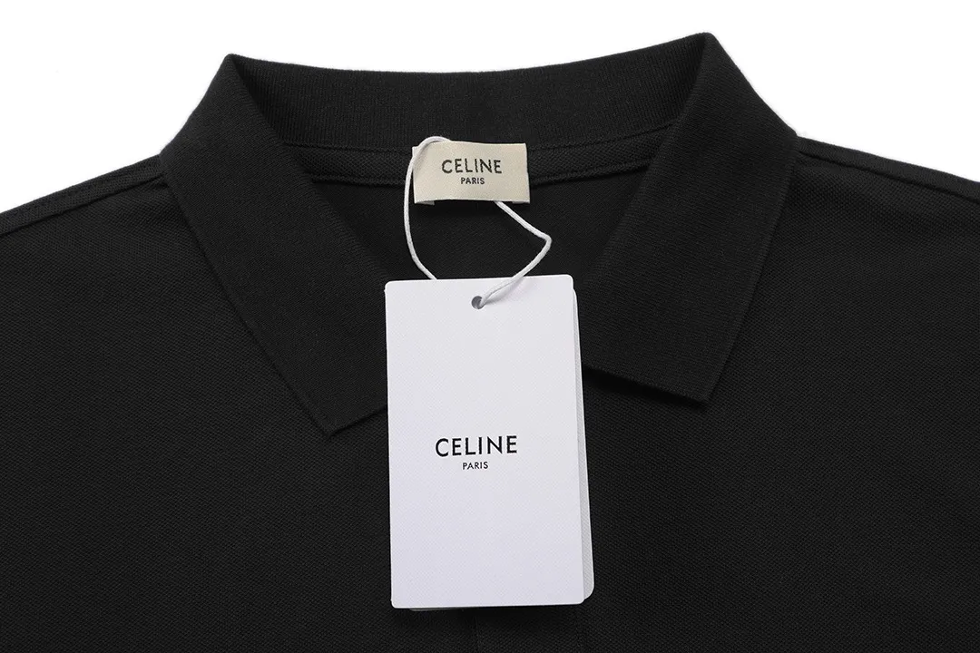 🅿️190 Celine Celine 2025 new model Arc de Triomphe logo embroidery, same style for men and women, casual polo shirt ·Customized pique cotton fabric ·Imported Tajima machine embroidery technology ·Collar label, hangtag, main mark and three labels complete Color: Black Size: M-XXXL